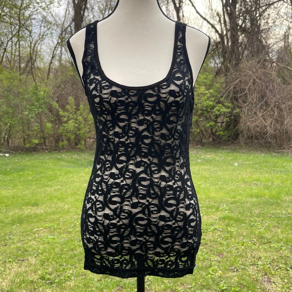 Y2K whimsigoth witchy BKE Fitted Lace Layering Transparent Sheer Tank top sz M